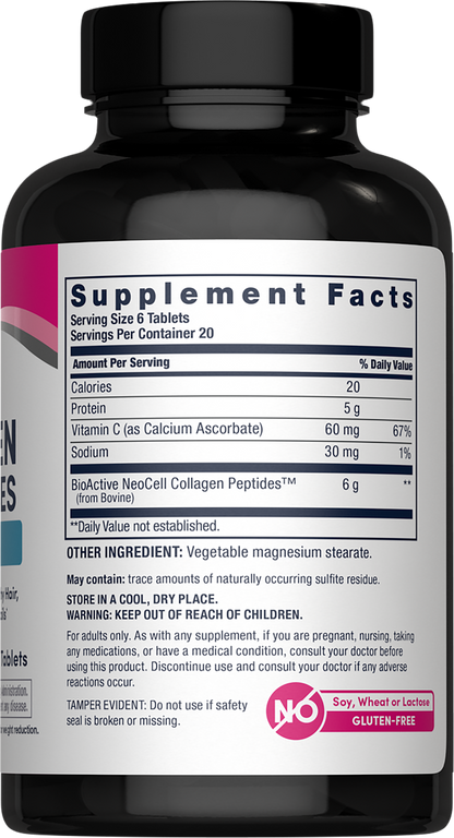 Colágeno Péptidos 1 y 3 Grassfed + Vitamina C 6.000 mg | Tabletas