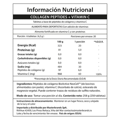 Colágeno Péptidos 1 y 3 Grassfed + Vitamina C 6.000 mg | Tabletas